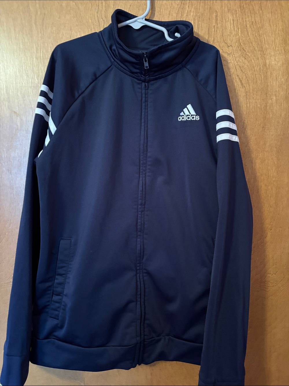 adidas Navy and White Zip-Up Track Jacket